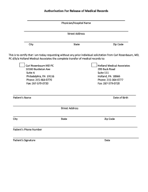 Authorization For Release of Medical Records