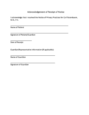 Acknowledgement of Receipt of Notice