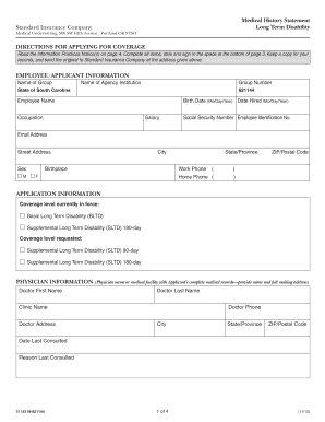 Medical History Statement for Long Term Disability