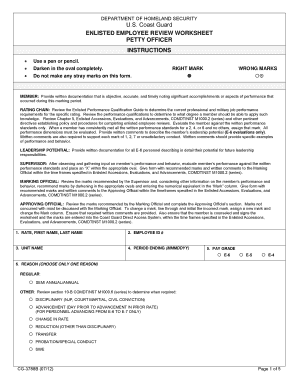 US Coast Guard Enlisted Employee Review Worksheet