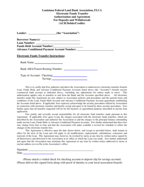 Louisiana Federal Land Bank Electronic Funds Transfer Agreement
