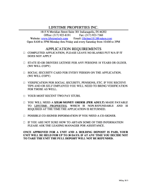 Lifetime Properties Lease Application Form