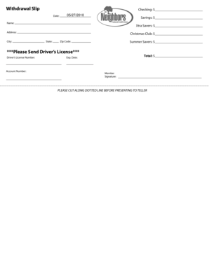 Bank Withdrawal Slip