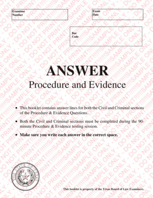 Texas Bar Exam Answer Booklet