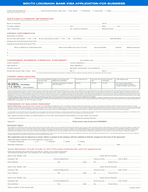 South Louisiana Bank Business Visa Application
