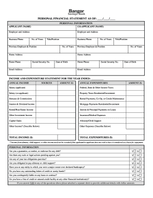Bangor Savings Bank Personal Financial Statement