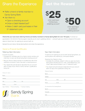 Sandy Spring Bank Referral Reward Certificate