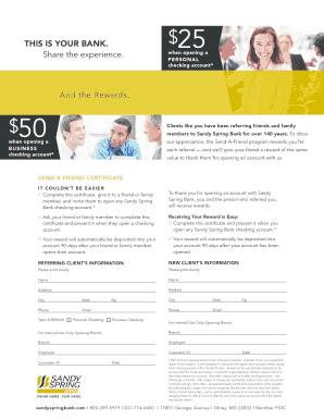 Sandy Spring Bank Send-A-Friend Certificate