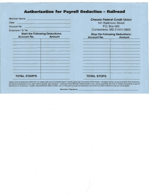 Authorization for Payroll Deduction - Railroad