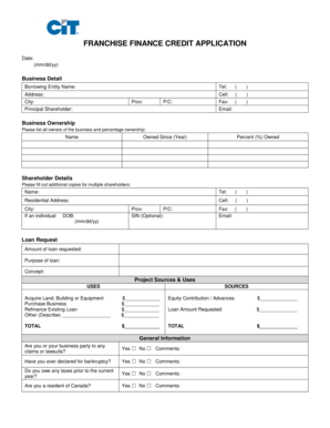 Franchise Finance Credit Application