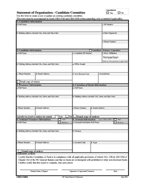 North Carolina Candidate Committee Amendment Form