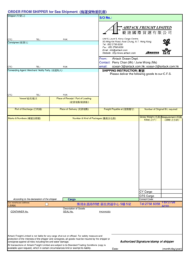 Sea Shipment Order Form