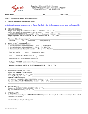 Adult Psychosocial Data Form