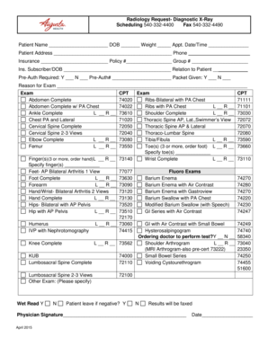 Radiology Request Diagnostic X-Ray Form