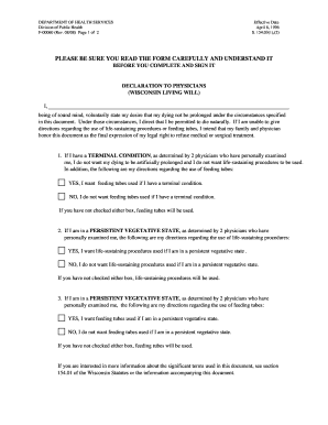 Wisconsin Living Will Declaration to Physicians