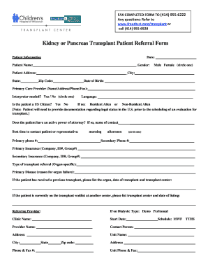 Kidney or Pancreas Transplant Patient Referral Form