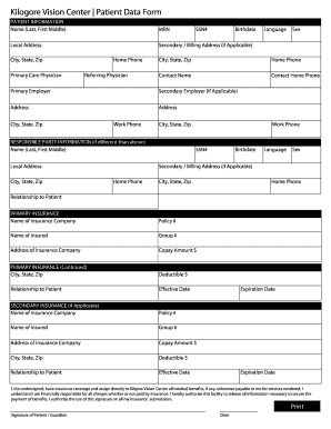 Kilogore Vision Center Patient Data Form