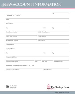 Bank Account Application Form