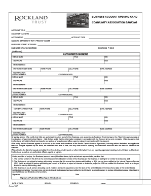 Business Account Opening Card