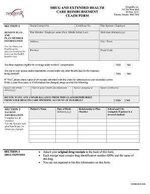Drug and Extended Health Care Reimbursement Claim Form