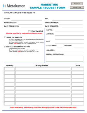 MARKETING SAMPLE REQUEST FORM - Metalumen