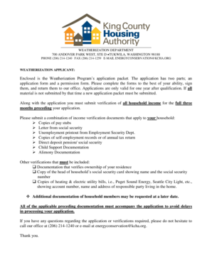 King County Weatherization Program Application