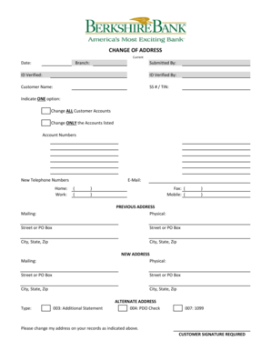 Bank Customer Address Change Form