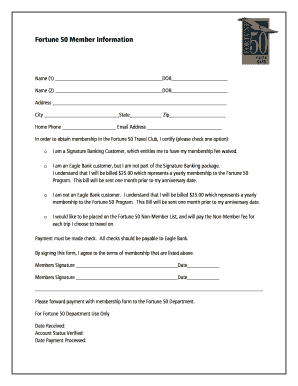 Fortune 50 Travel Club Membership Application