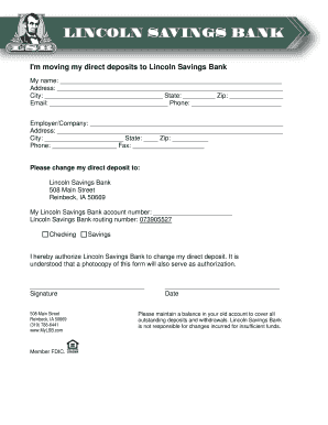 Lincoln Savings Bank Direct Deposit Form