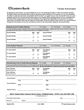 Eastern Bank Transfer Authorization