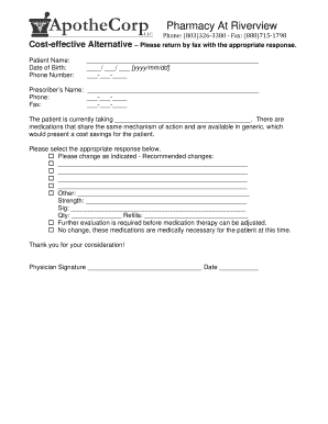 Pharmacy Medication Change Request Form