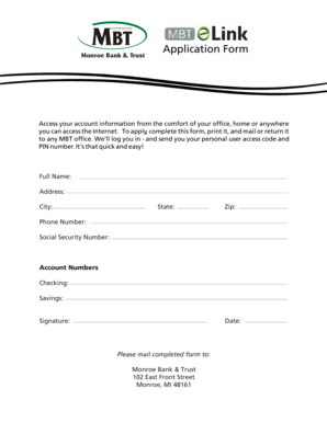 Monroe Bank & Trust Online Access Application Form