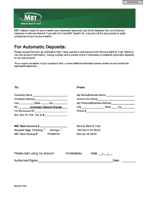 Monroe Bank & Trust Automatic Deposit Change Form