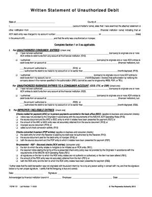 Written Statement of Unauthorized Debit