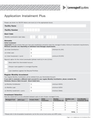 Leveraged Equities Instalment Plus Application Form