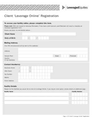 Client Leverage Online Registration Form