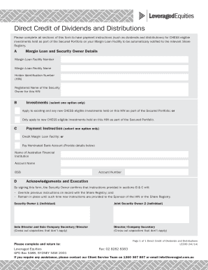 Direct Credit of Dividends and Distributions Form