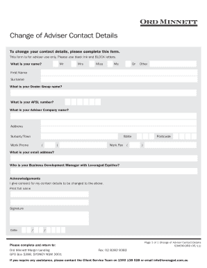 Change of Adviser Contact Details Form