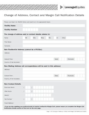 Change of Address and Margin Call Notification Form
