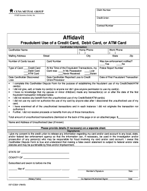 Fraudulent Card Use Affidavit