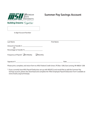 Summer Pay Savings Account Form