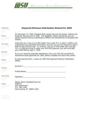IRA Required Minimum Distribution Waiver Form