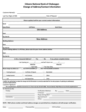 Citizens National Bank Change of Address Form