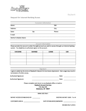 Baybank Internet Banking Access Request