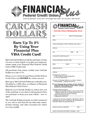 CarCash Dollars Redemption Form