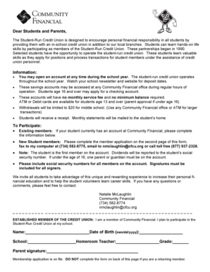 Student-Run Credit Union Application Form