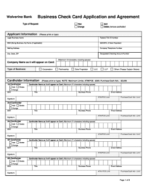 Wolverine Bank Business Check Card Application and Agreement
