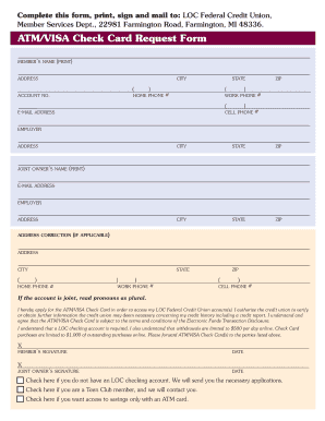 ATM/VISA Check Card Request Form