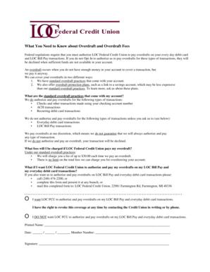 LOC Federal Credit Union Overdraft Authorization Form