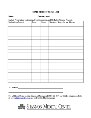 Home Medications List Form